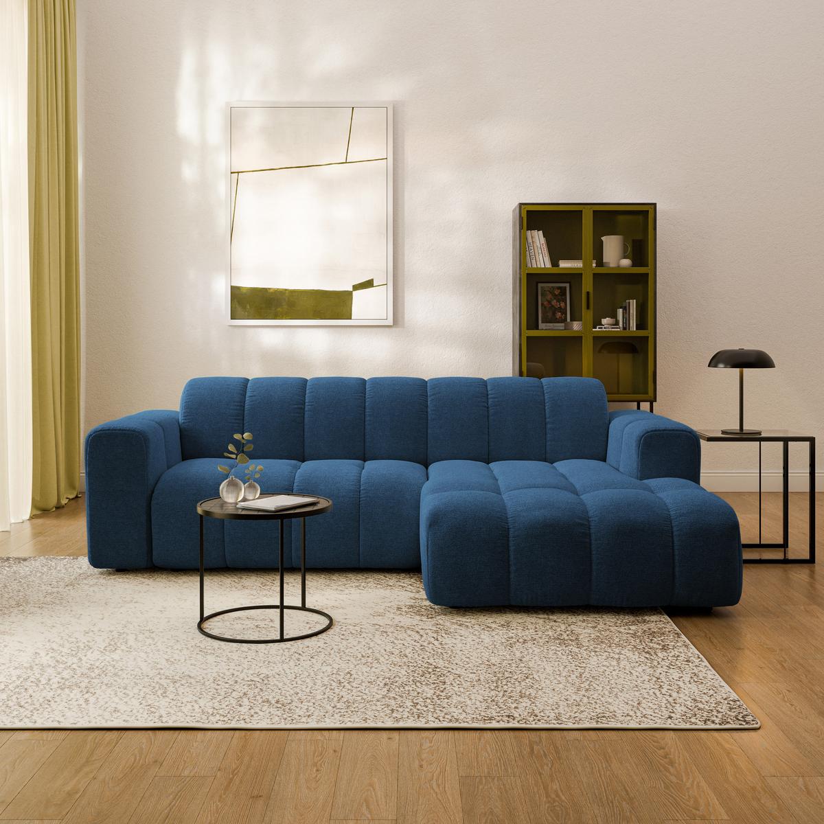ECKSOFA TISI Blau Strukturstoff - Blau, Holz (274/165cm) - MASSENO