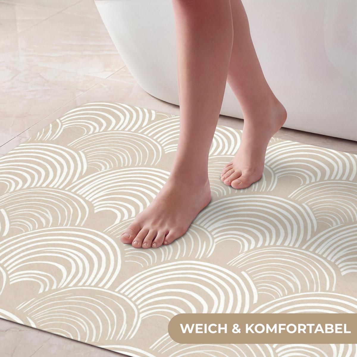 BADEMATTE Wellen - Textur - Beige 90x60 cm - Kaschmir, Textil (90/60cm) - OnlyWow