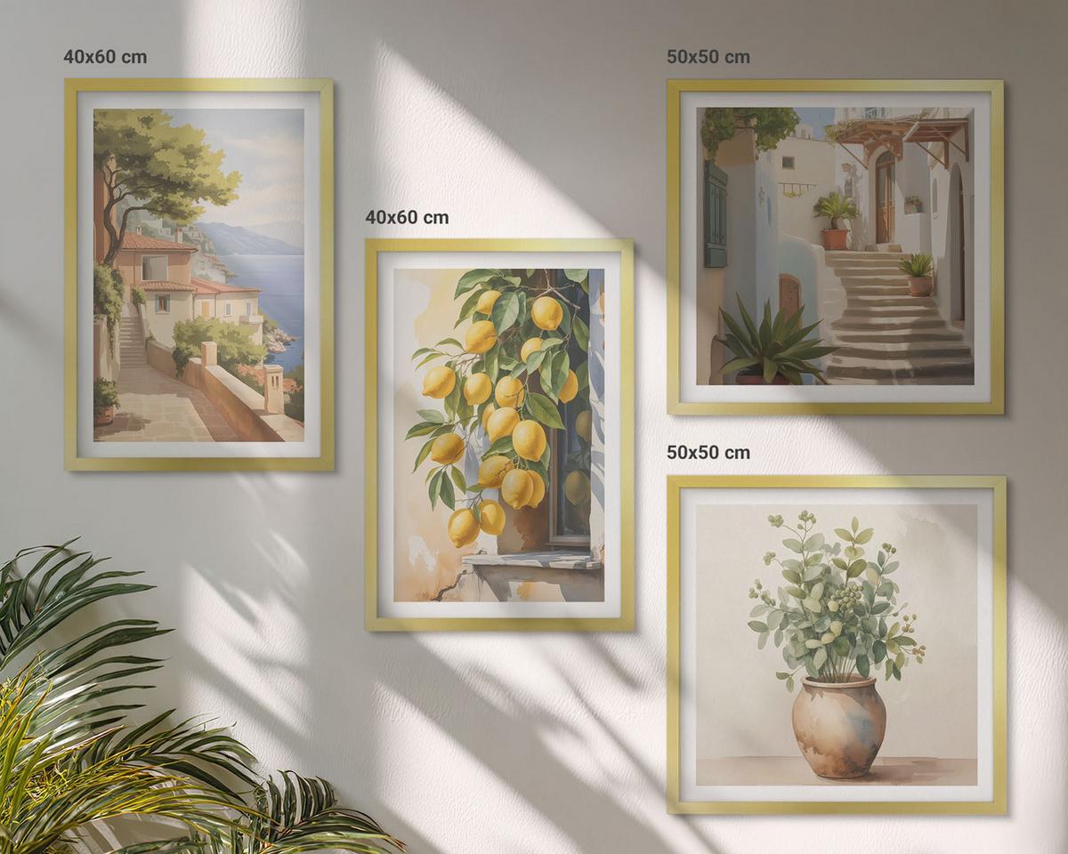 BILDER SET 4er Set - 50x50 cm & 40x60 cm Goldrahmen - Blumen in einer Vase, ein Meer aus Zitronen - Goldfarben, Kunststoff (50/50cm) - TULUP