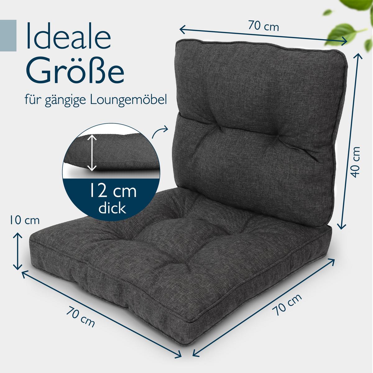 LOUNGEKISSEN Beauflair Outdoor Sitz 70x70x10cm mit Rücken 70x40x12cm Graphitgrau (2tlg) - Graphitfarben, Textil (70/70cm) - Beautissu 