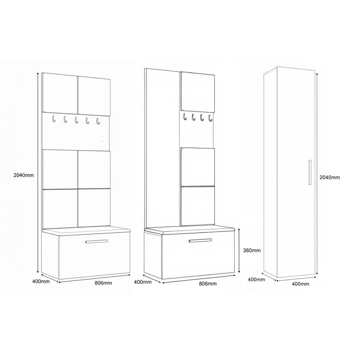 GARDEROBENSCHRANK MODULO 201,2/204/40 cm Modern Garderobe-Set Grau - Schwarz/Grau, Holzwerkstoff (201.2/204/40cm) - MASSENO