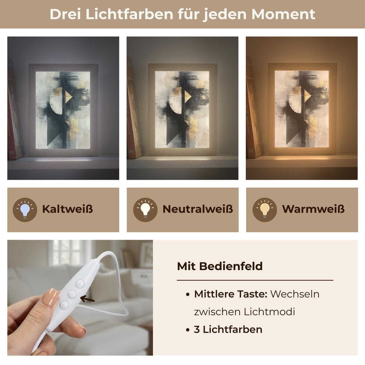 TISCHLEUCHTE Abstrakt - Schwarz - Farbe - Modern 15x20 cm - Birkefarben, Holzwerkstoff (8/15/20cm) - OnlyWow