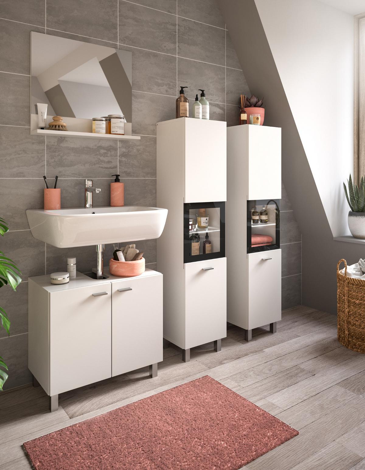 BADMÖBEL-SET weiß 2-teilig 57 cm, Kombination hängend oder stehend - Weiß, Glas/Holzwerkstoff (57/186/33cm) - Inn.Furn