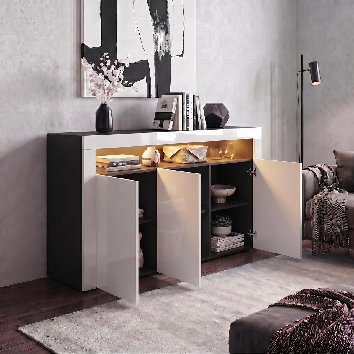 SIDEBOARD Valencia Weiß Hochglanz / Weiß Hochglanz - Weiß Hochglanz, Holzwerkstoff (155/92/40cm) - Vladon