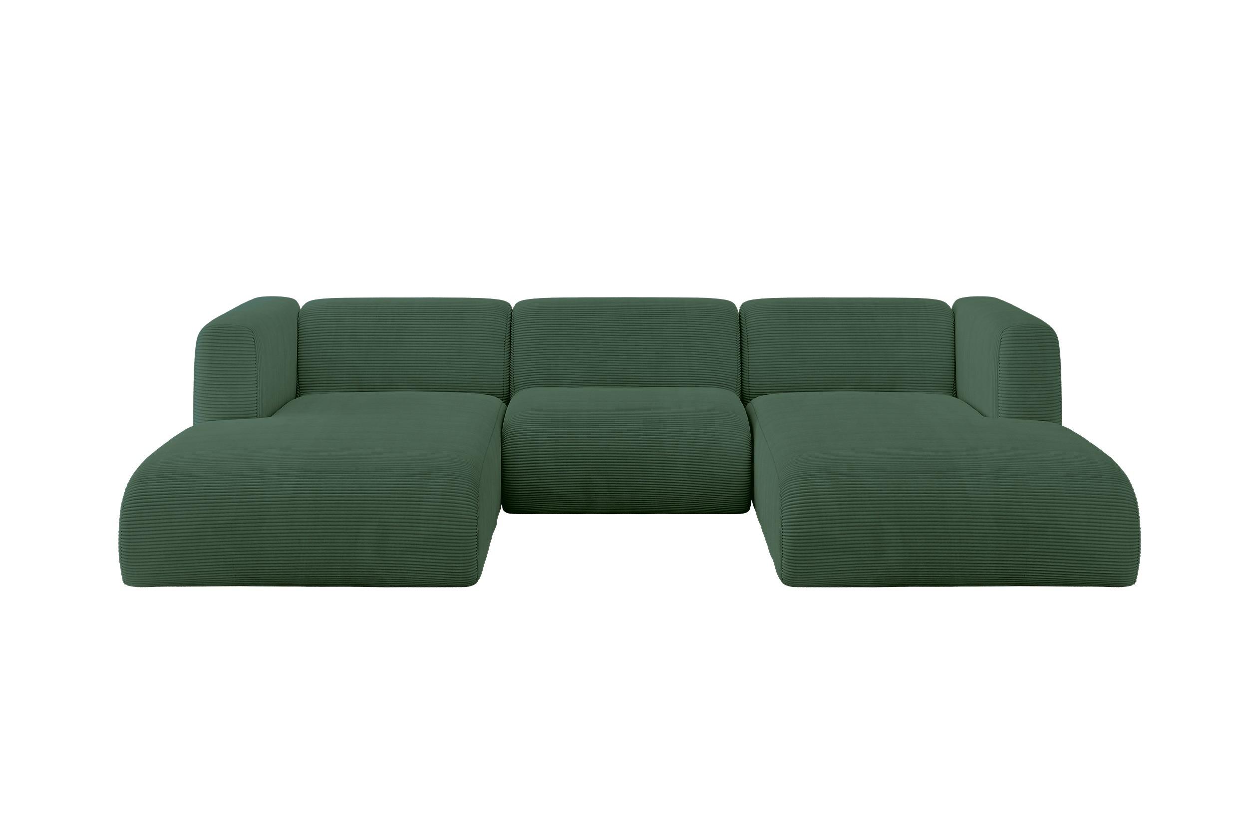 WOHNLANDSCHAFT MIRA-U1 317x179x70 Grün Cord - Salbeigrün/Schwarz, Holzwerkstoff/Kunststoff (317/70/179cm) - ALTDECOR