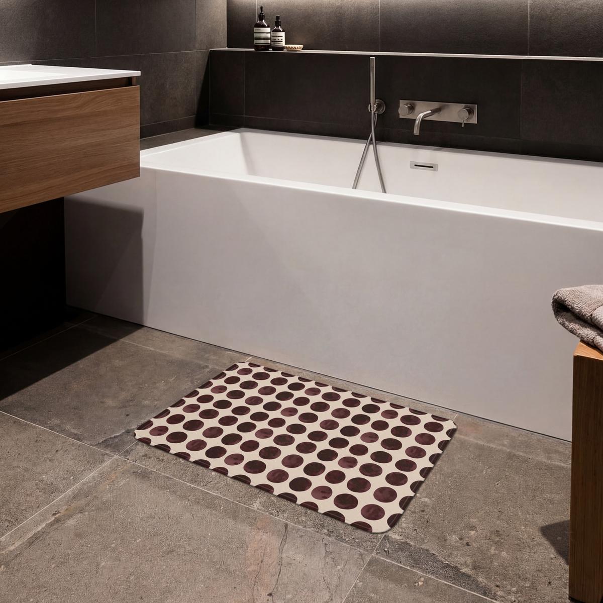 BADEMATTE Polka dots - Muster - Braun 60x40 cm - Bordeaux, Textil (60/40cm) - OnlyWow