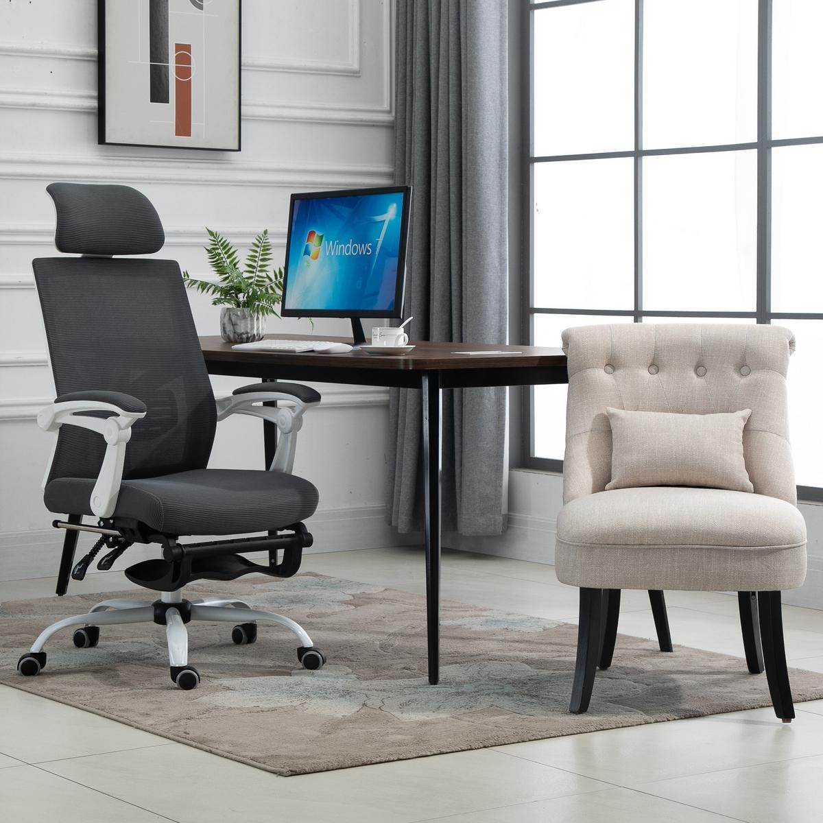 RELAXSESSEL, Sessel mit Rückenkissen, Loungesessel mit Leinenoptik - Weiß, Textil (69/77/52.5cm) - HOMCOM