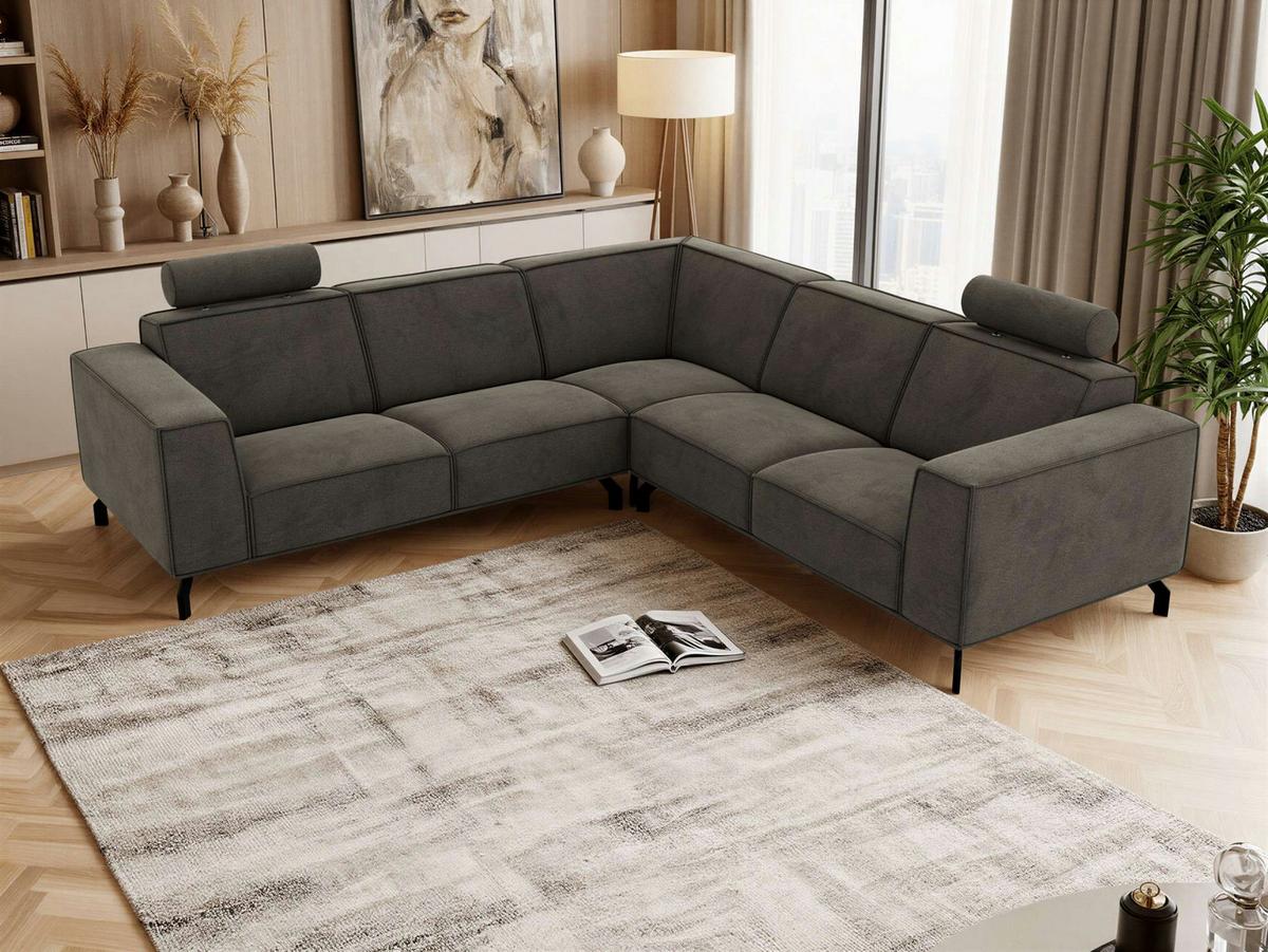 ECKSOFA VESANO L - Dunkelgrau Velvet - Dunkelgrau/Schwarz, Textil/Metall (260/260cm) - MKS