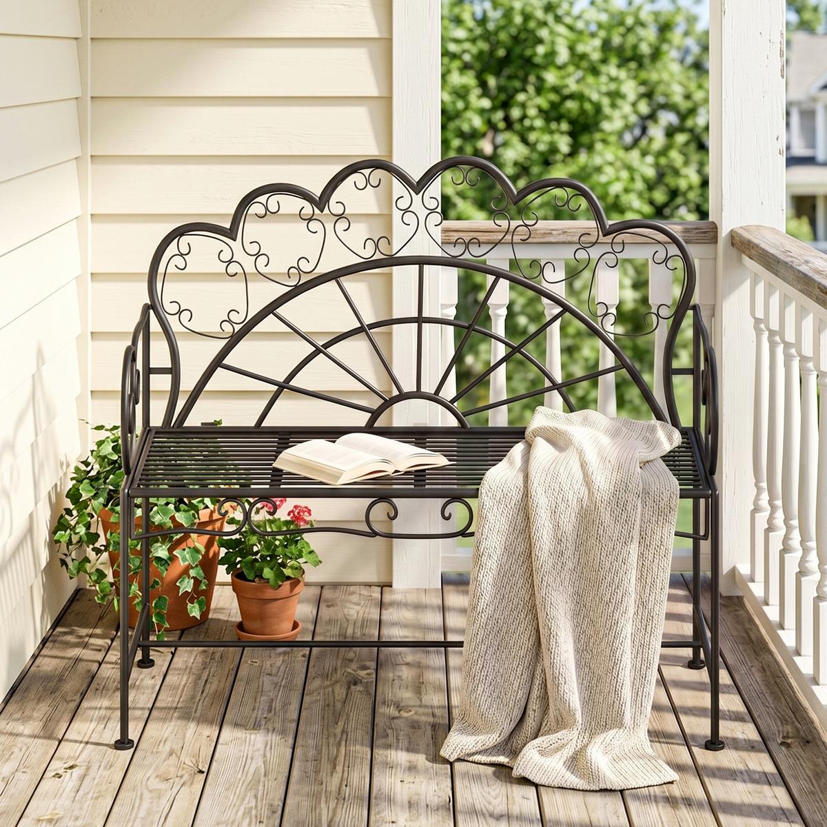 GARTENBANK, 107cm x 55,5cm x 90,5cm, Metall, Schwarz - Schwarz, Metall (55.5/92/107cm) - Outsunny