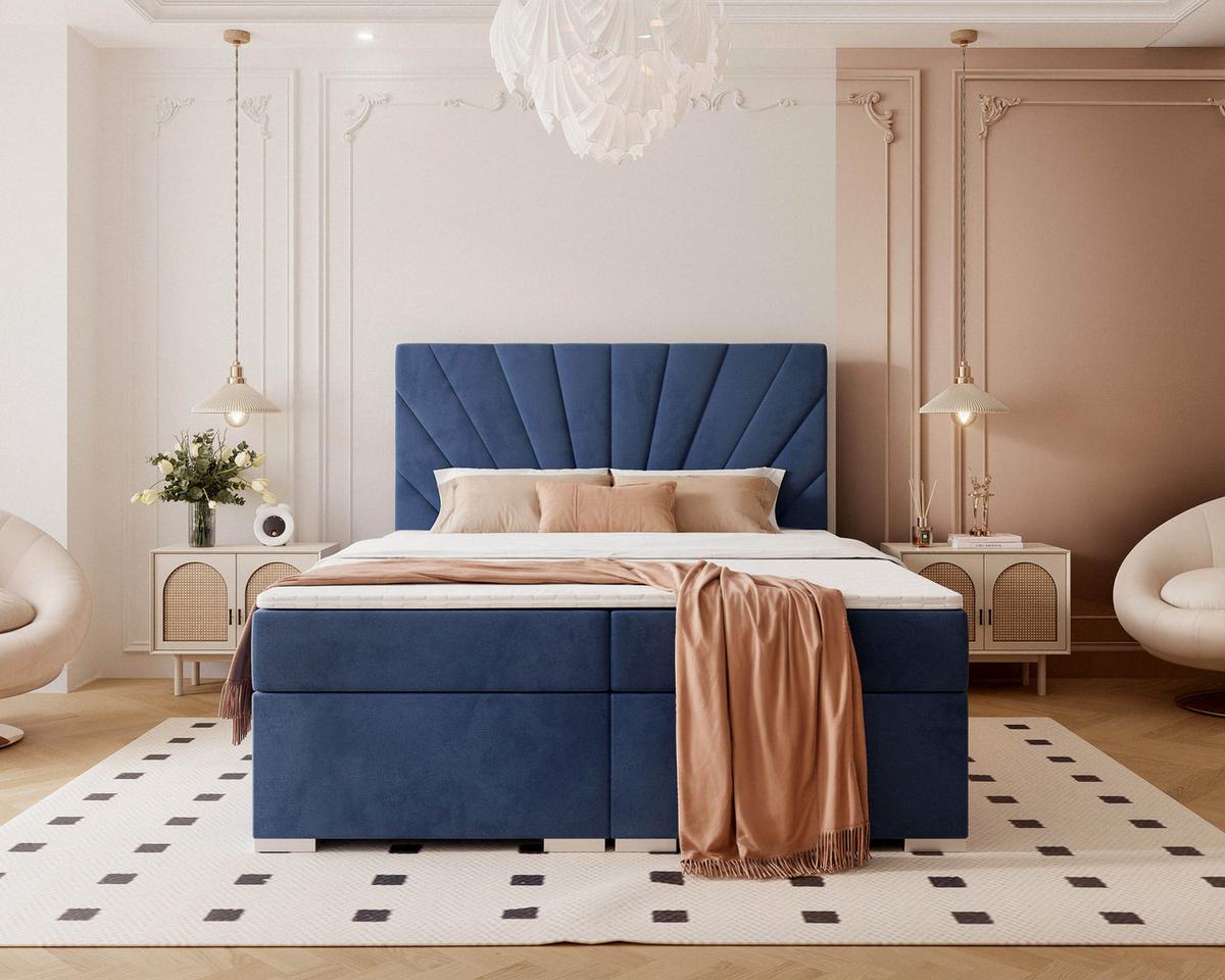 BOXBETT 160x200 cm mit Topper - Blau, Holzwerkstoff/Textil (160/200cm) - Idohome