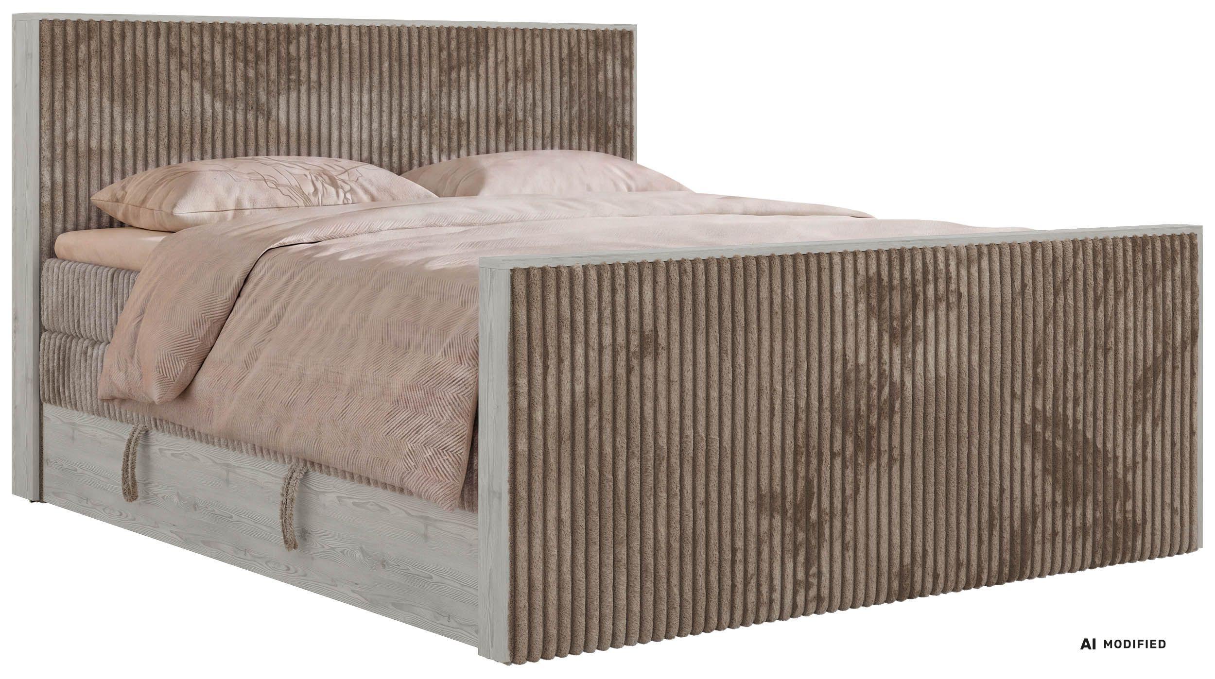 BOXSPRINGBETT NORDIC KING DUO 140/200 - Braun Cord - Topper T25 - H4 - Schwarz/Braun, Kunststoff/Textil (140/200cm) - MKS
