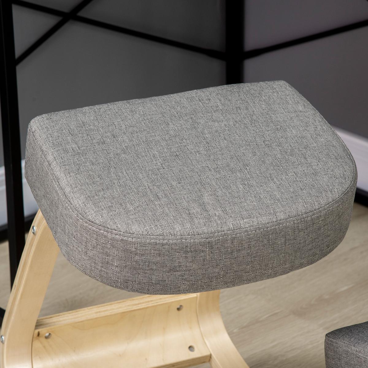 KNIESTUHL, ergonomischer Sitzhocker, Polsterhocker, 120 kg belastbar, Grau - Grau, Holz/Textil (51/58/69cm) - Vinsetto