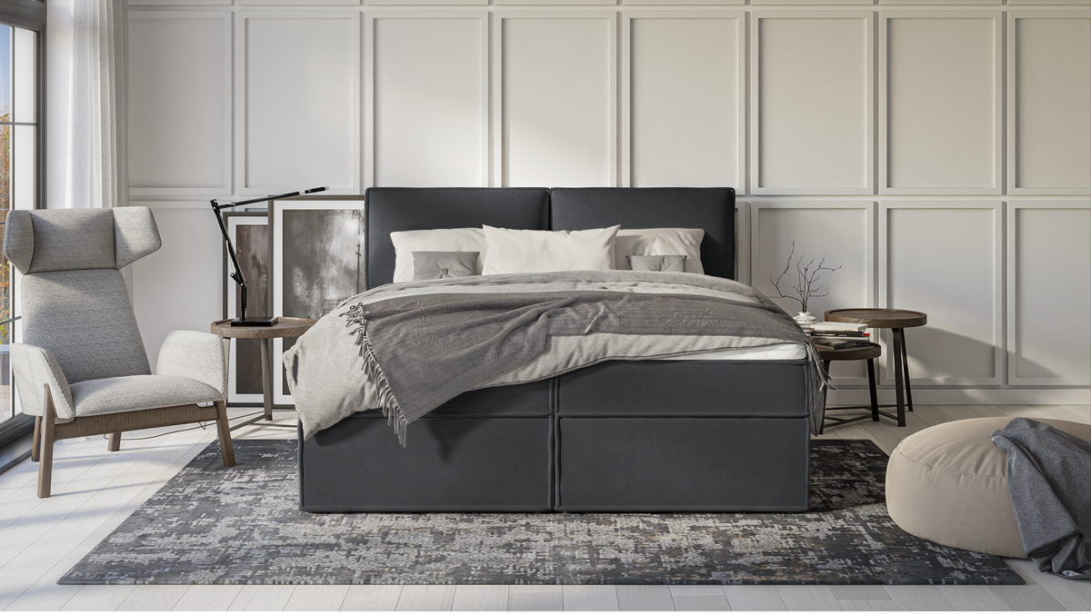 BOXBETT Eclipse 180/200 cm Graphit Luxusmicrofaser - Graphitfarben/Schwarz, Holz/Kunststoff (180/200cm) - S-Style Möbel