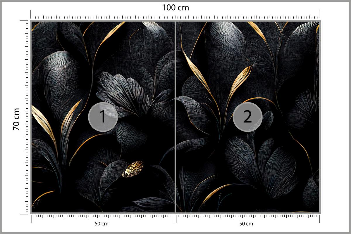 FOTOTAPETE für Wohnzimmer Schwarze Blätter Gold Luxus 100x70 - Goldfarben/Schwarz, Papier (100/70cm) - Muralo