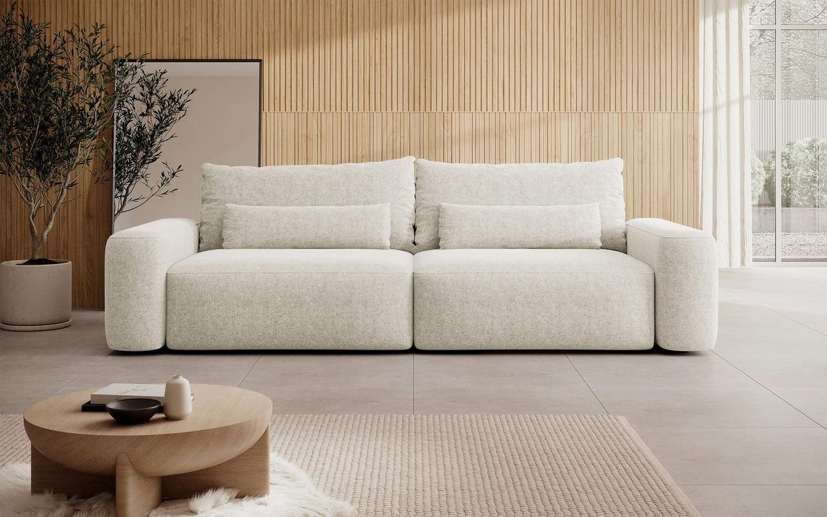 SCHLAFSOFA Carnos Creme Chenille - Creme/Schwarz, Kunststoff/Textil (257/82/105cm) - Selsey