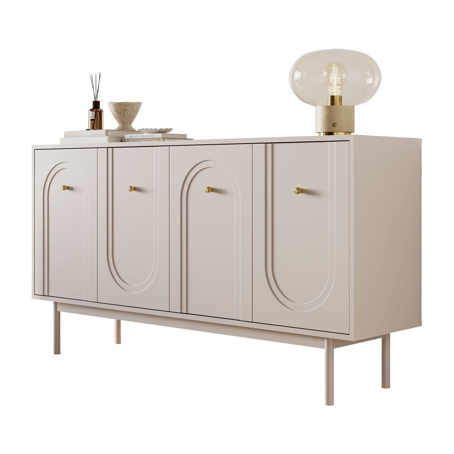 SIDEBOARD LIBERTY 4D auf Holzbeinen kaschmirfarben - Kaschmir, Holzwerkstoff (154/82/39cm) - Lookway