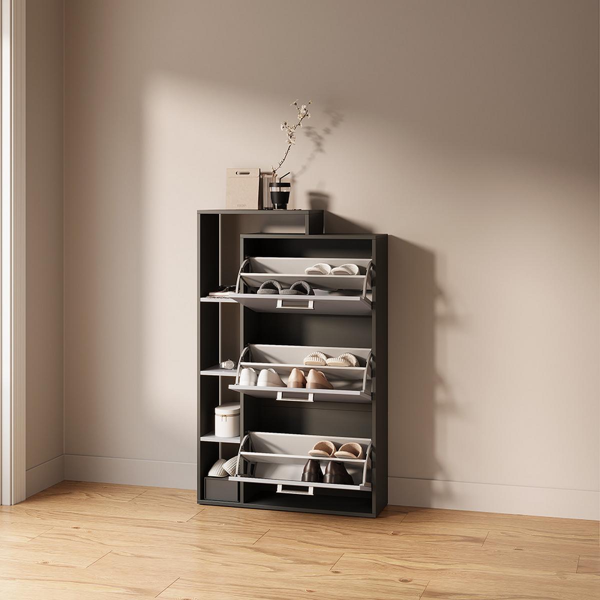 SCHUHKIPPER Ortello Anthrazit/Greige 80 x 128.3 cm mit 3 Fächern - Greige/Anthrazit, Holzwerkstoff (80/128.3/24.2cm) - Livinity®