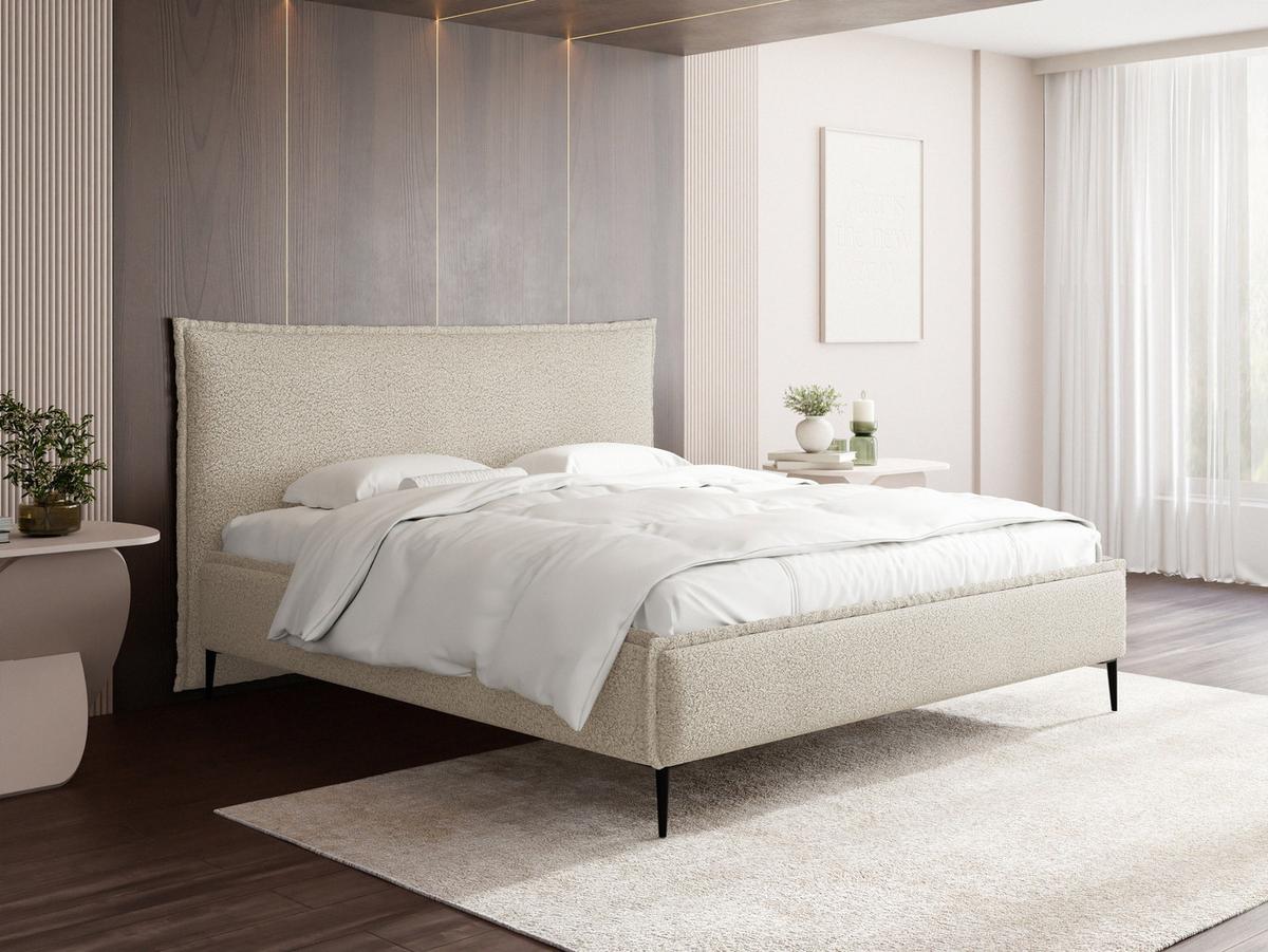 POLSTERBETT Pillow Rise mit Bettkasten, Lattenrost & hohen Metallfüßen in Creme Bouclé 140x200 cm - Birkefarben/Creme, Holz/Textil (140/200cm) - WFL GROUP
