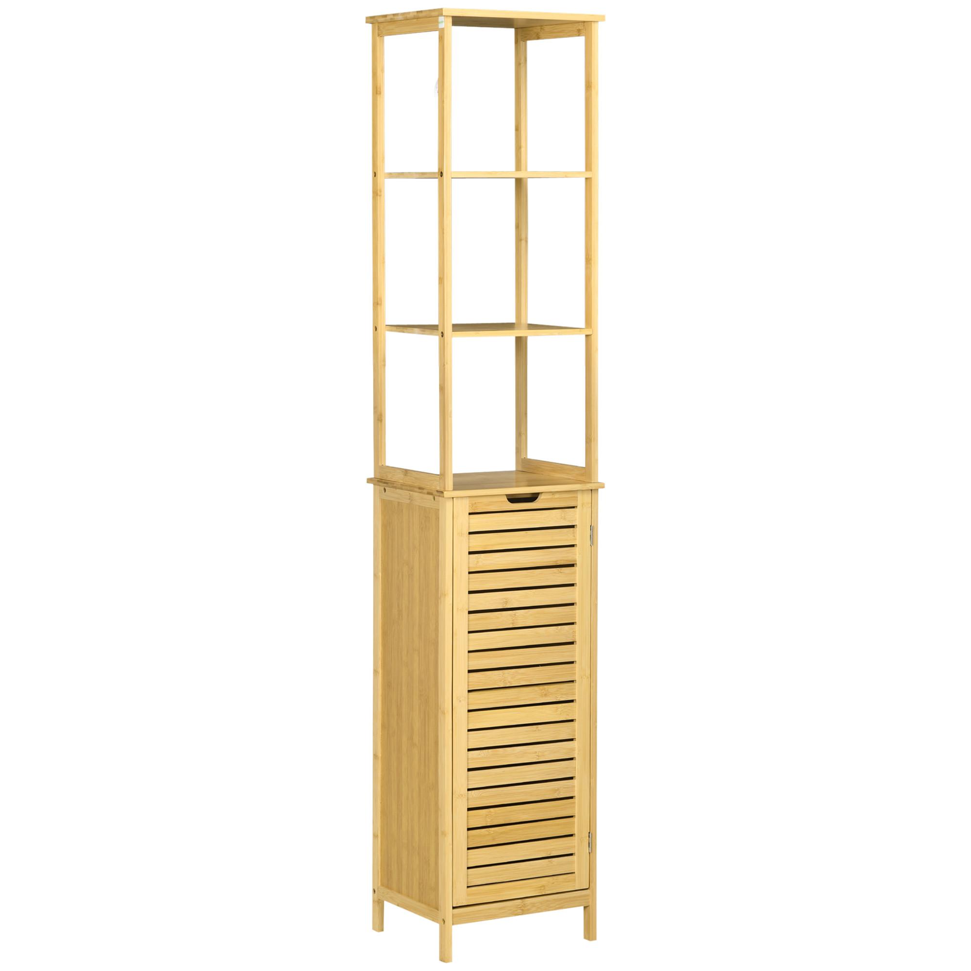 HOCHSCHRANK mit 3 offenen Fächer und 1 Schrank, kleine Räume, Natur - Naturfarben, Holz/Bambusholz (30/173/34cm) - Kleankin