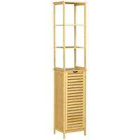 HOCHSCHRANK mit 3 offenen Fächer und 1 Schrank, kleine Räume, Natur - Naturfarben, Holz/Bambusholz (30/173/34cm) - Kleankin