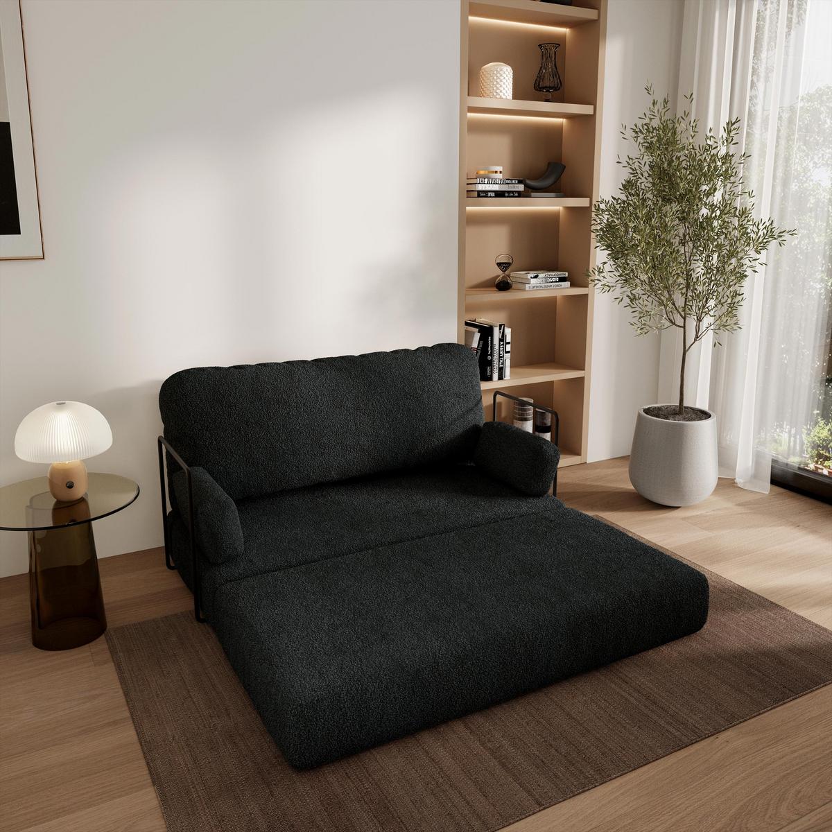 BETTSOFA KESTE aus Schaumstoff Bucle-Stoff Schwarz Schlaffunktion - Schwarz, Textil (140/86/60cm) - MASSENO