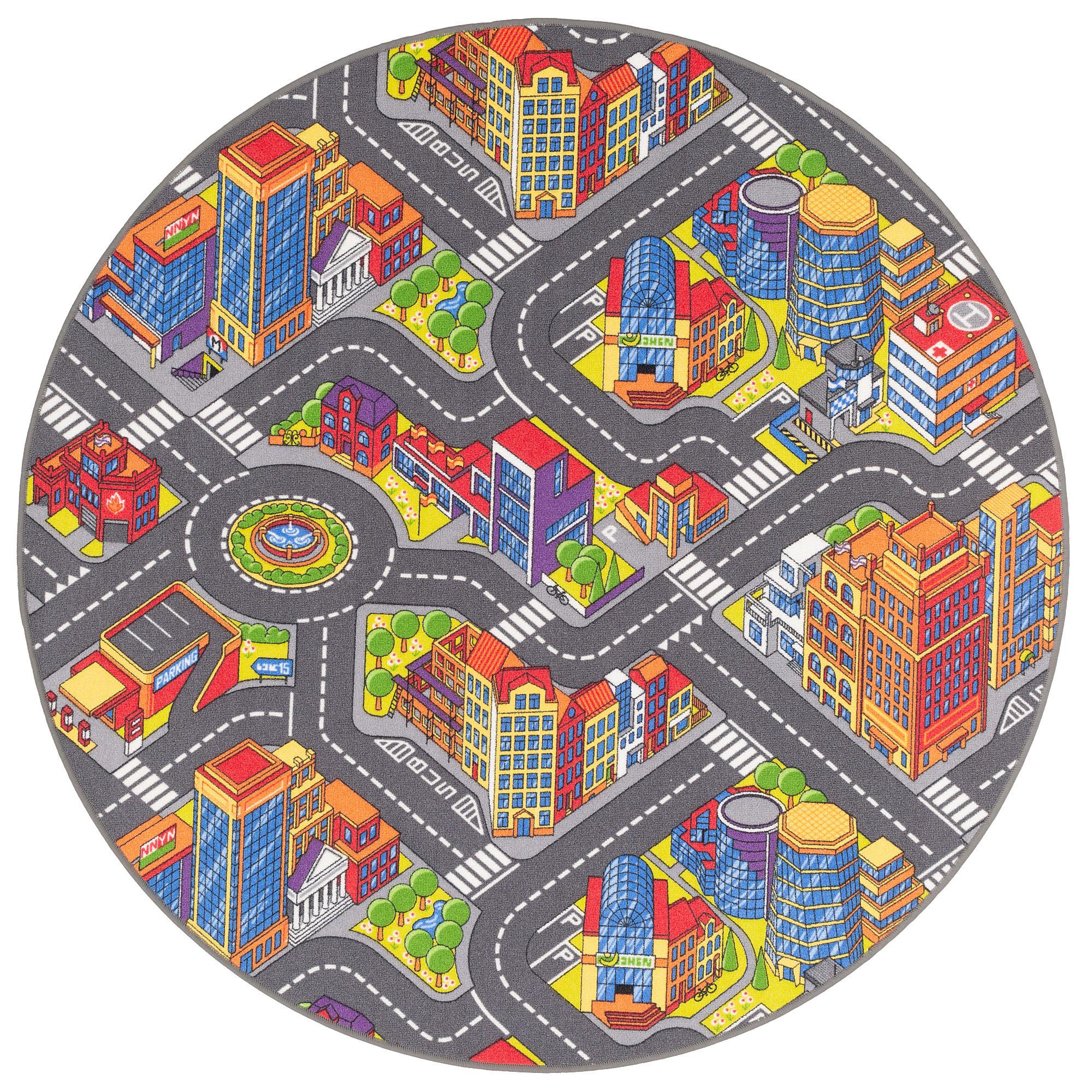 KINDER STRASSENTEPPICH 3D BIG CITY RUND - Multicolor, Textil (133/133cm) - Snapstyle