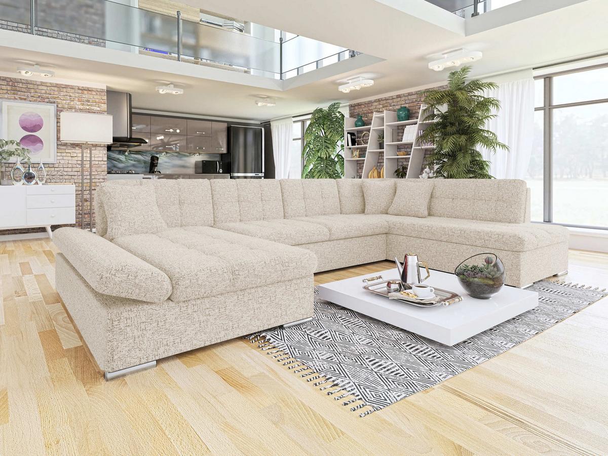 ECKSOFA Bergen, Seite: Links - Beige/Silberfarben, Holz/Textil (345/76/205cm) - MIRJAN24