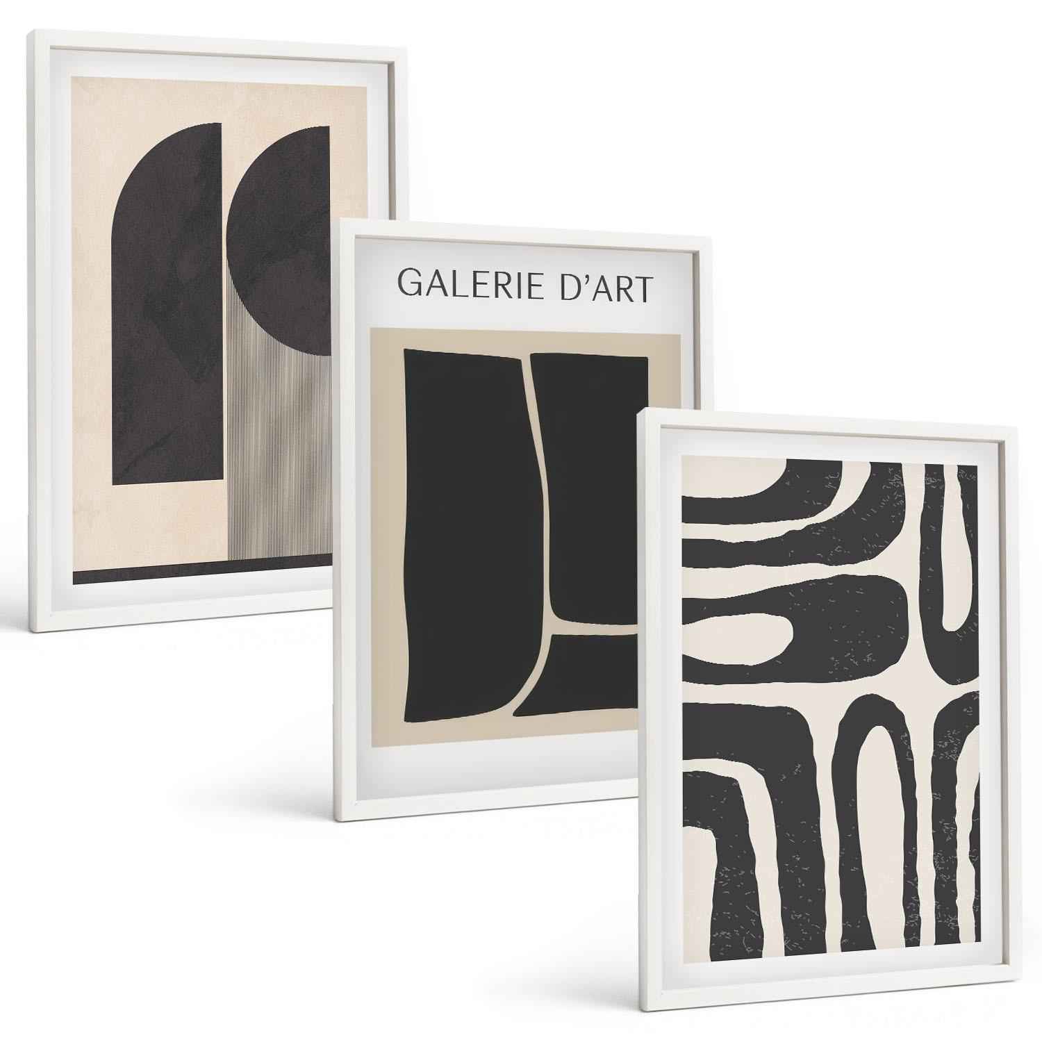 BILDER SET 3er Set - 40x60 cm Weißer Rahmen - Abstrakte minimalistische Poster - Weiß, Kunststoff (40/60cm) - TULUP