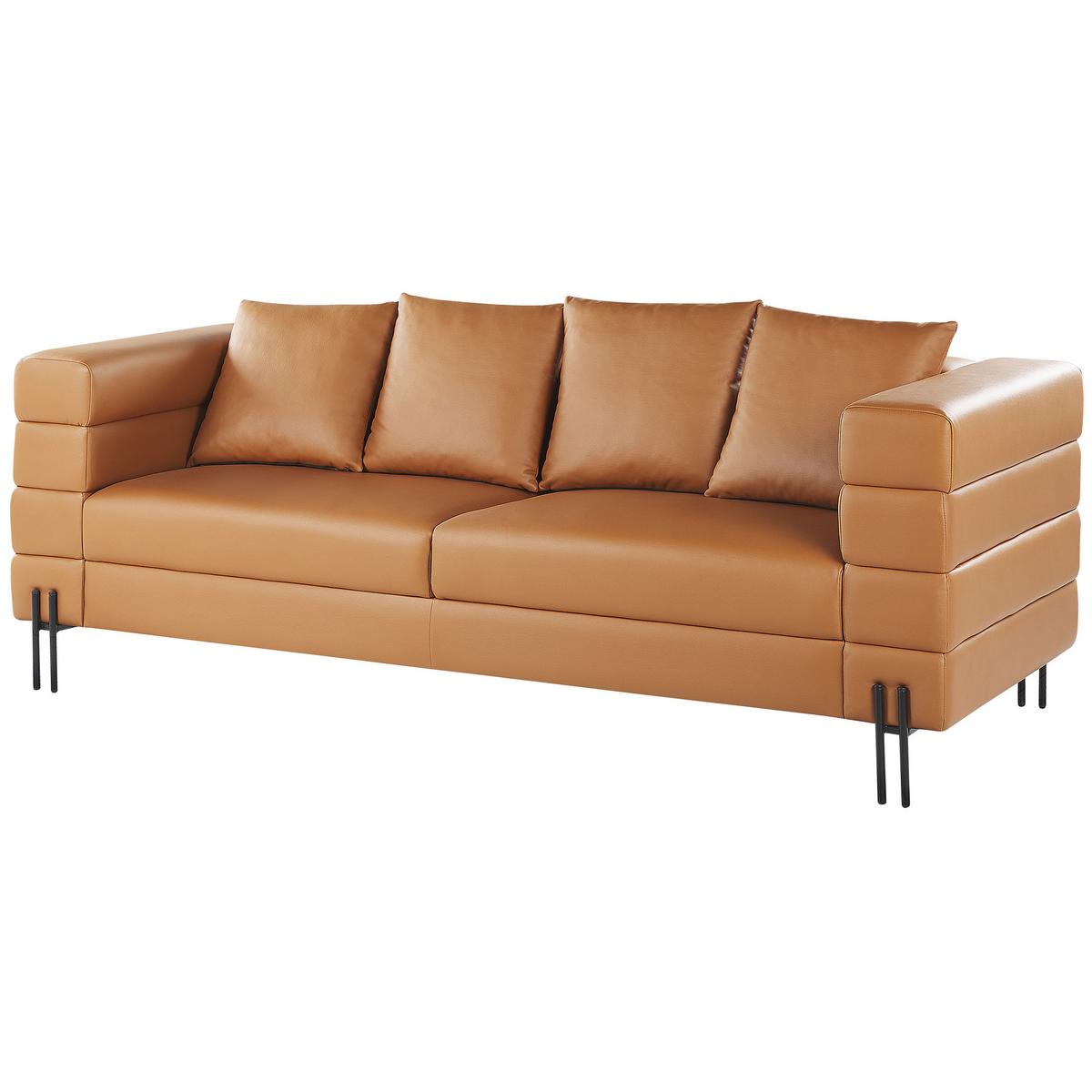 3-SITZER-SOFA Kunstleder Braun Granna - Hellbraun, Kunststoff/Textil (209/74/82cm) - Beliani
