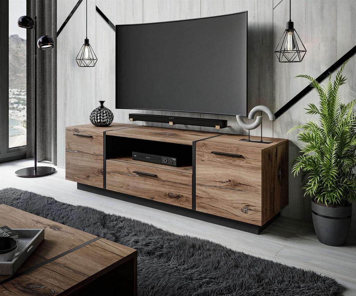 TV-ELEMENT ONYX LOFT 158 cm - Eichefarben/Schwarz, Holzwerkstoff (158/46/41.3cm) - Lookway