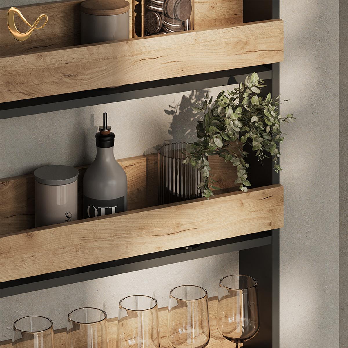 WEINGLASREGAL Regusa Goldkraft Eiche/Anthrazit 60 x 98 cm - Honigeiche/Anthrazit, Holzwerkstoff (60/98/15.1cm) - Livinity®