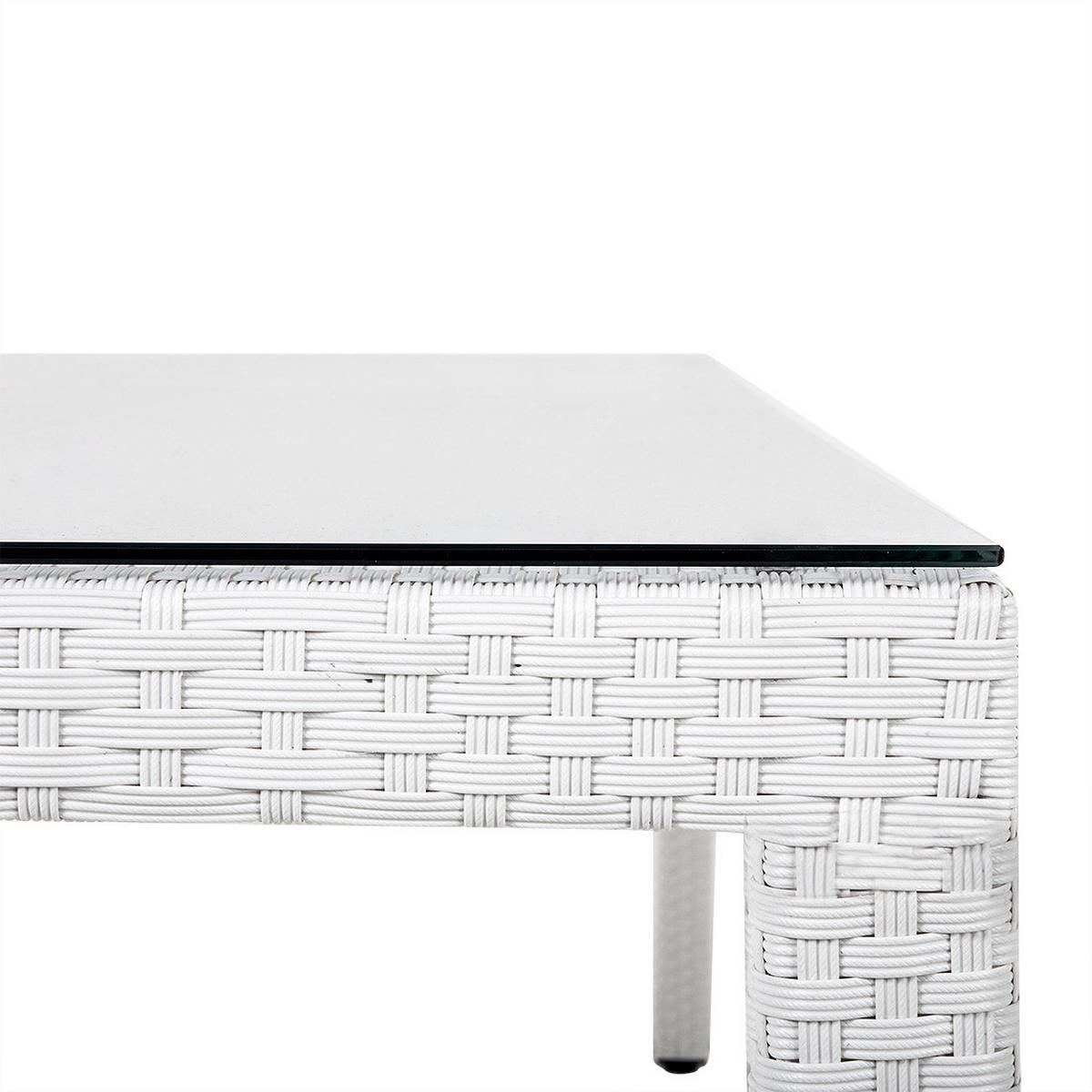 GARTENTISCH Rattan weiß Glasplatte 220/100 cm Italy - Weiß, Kunststoff (220/100/74cm) - Beliani