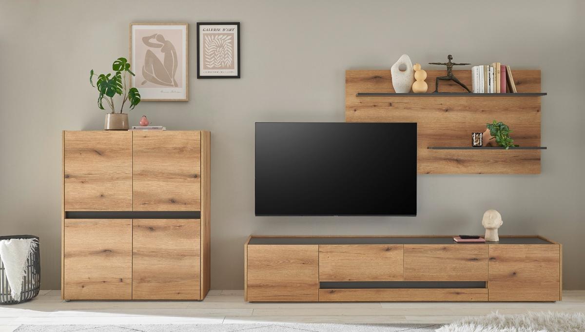 HIGHBOARD Evoke Eiche, Grau, 100 x 120 cm, Kommode 4-türig 8 Fächer - Eichefarben/Schwarz, Holzwerkstoff/Kunststoff (100/120/40cm) - Furn.Design