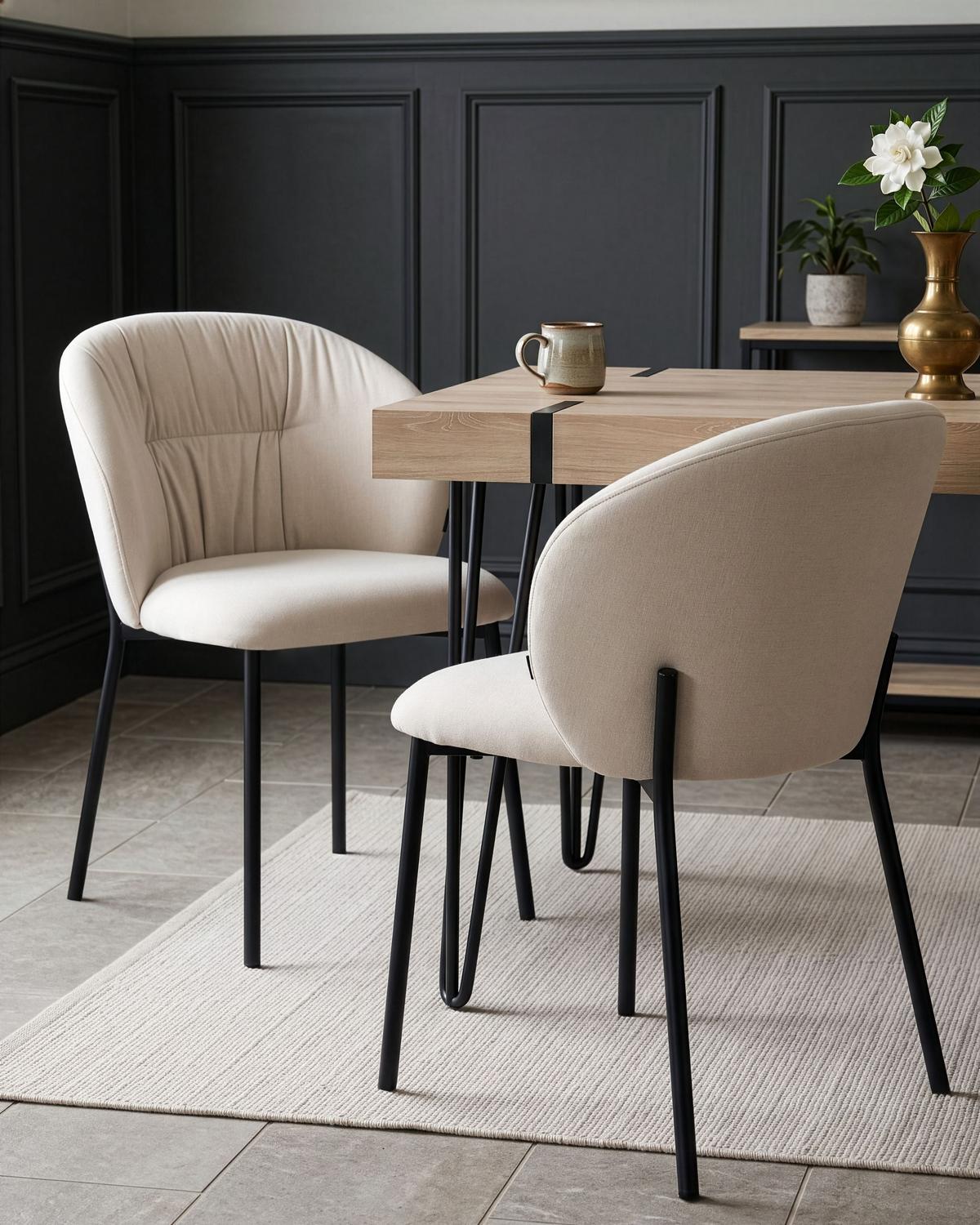 ESSZIMMERSTUHL 2er Set Stoff Hellbeige Mesa - Beige/Schwarz, Textil (55/80/59cm) - Beliani