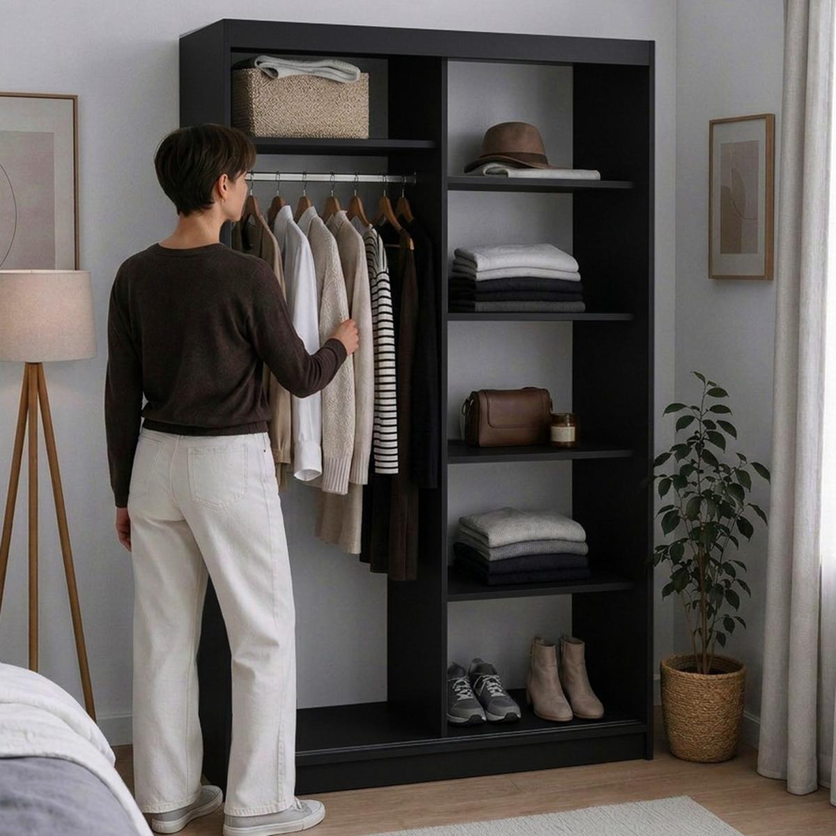 SCHWEBETÜRENSCHRANK Donatello mit 2 Türen. 120 cm, Schwarz+eiche Artisan - Schwarz/Eiche Artisan, Holzwerkstoff (120/205/60cm) - Beautysofa