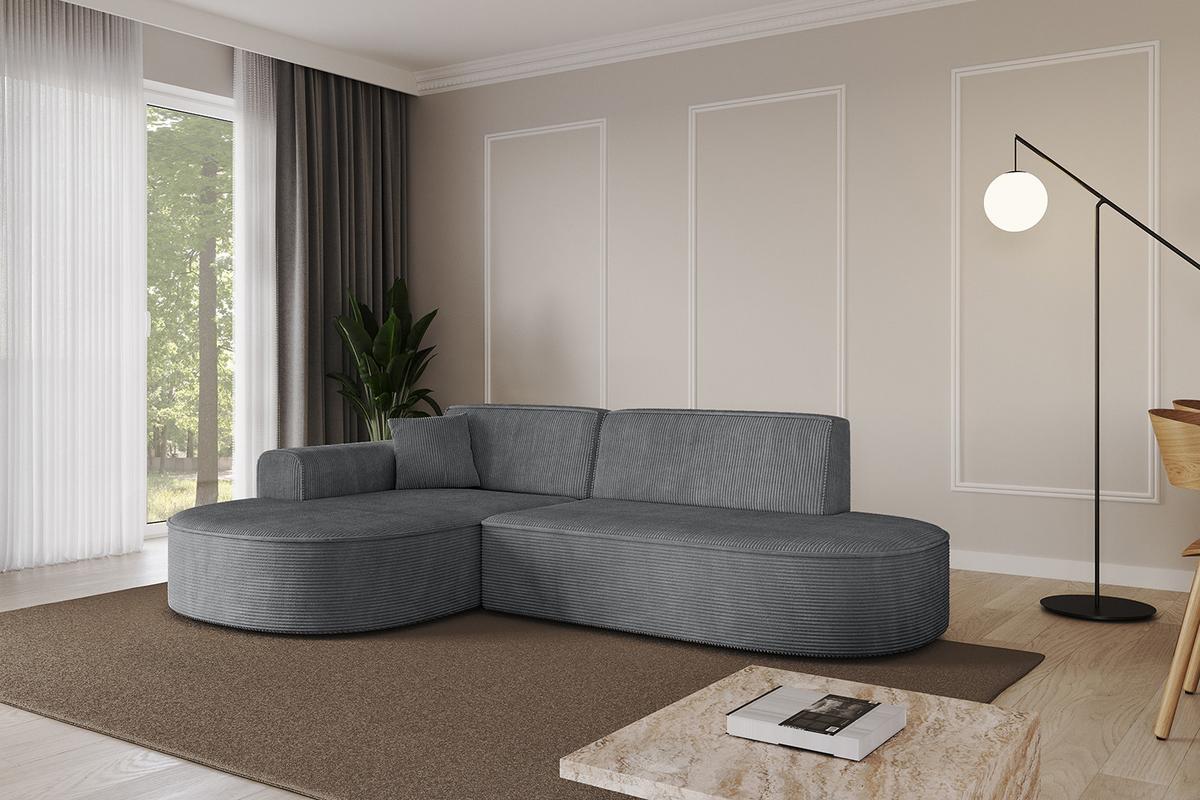 ECKSOFA Ottomane Links MARI-L1 - 243x171x79 cm Dunkelgrau Cord - Dunkelgrau/Schwarz, Holzwerkstoff/Kunststoff (163/234cm) - ALTDECOR