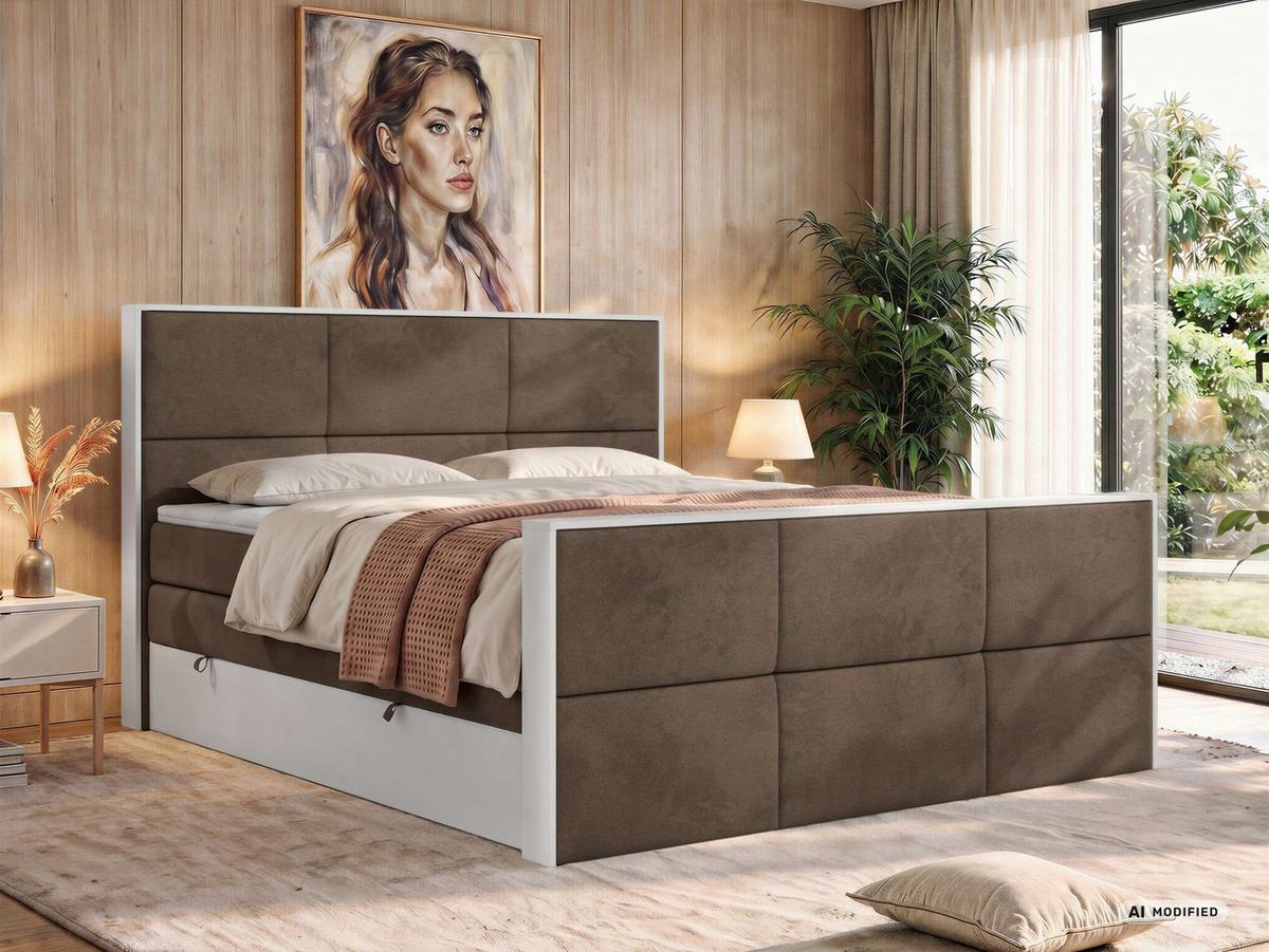 BOXSPRINGBETT DELVIT KING DUO 140/200 - Braun Velvet - Topper Visco - H3 - Schwarz/Braun, Kunststoff/Textil (140/200cm) - MKS