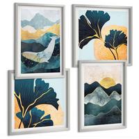 BILDER SET 4er Set - 50x50 cm & 40x60 cm Silberner Rahmen - Abstrakte ästhetische Berge - Silberfarben, Kunststoff (50/50cm) - TULUP