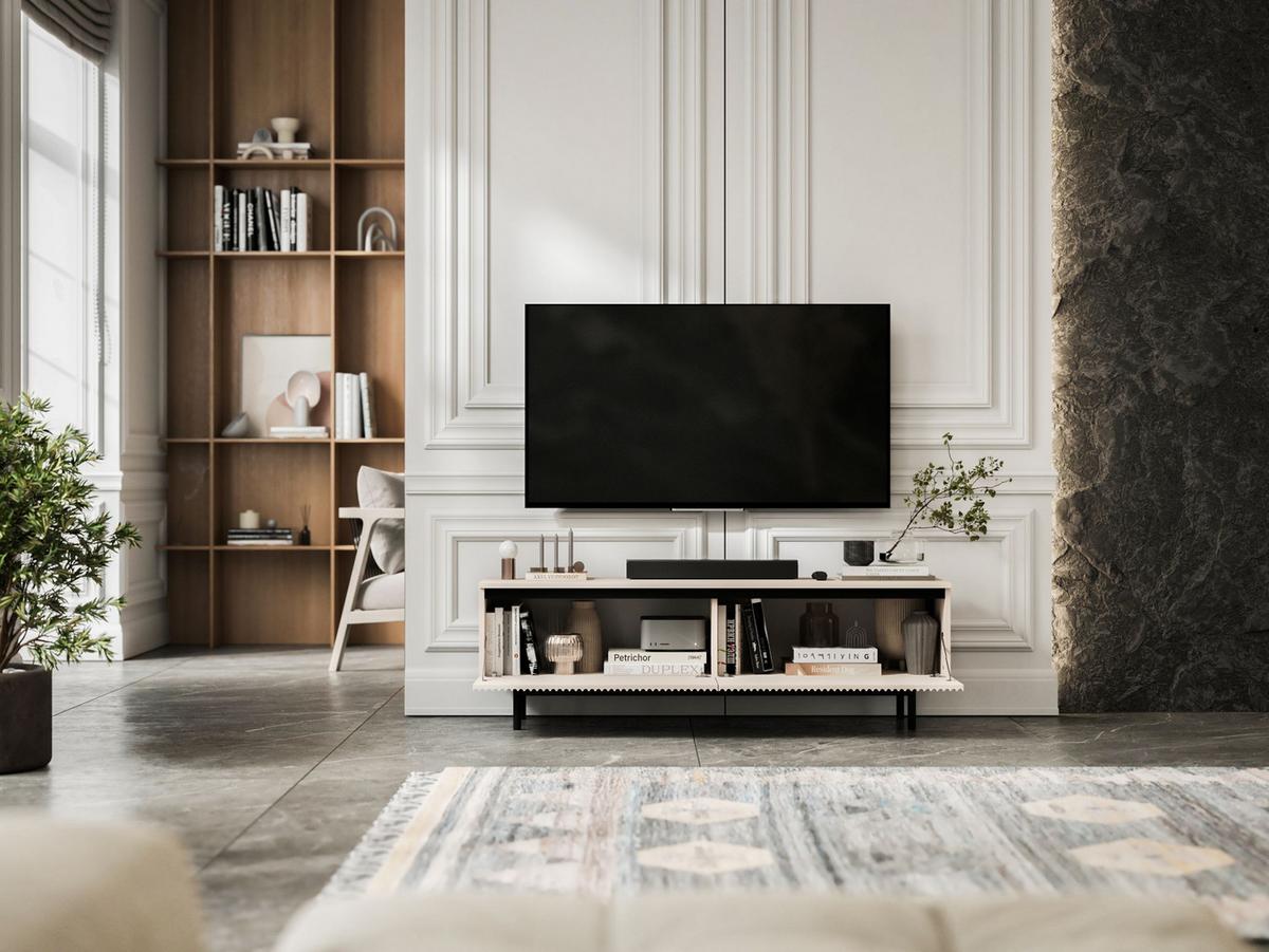 TV-SCHRANK Selene Kaschmir Matt mit Metallrahmen 140 cm - Kaschmir/Schwarz, Holzwerkstoff (140/44/35cm) - Meble Lindner