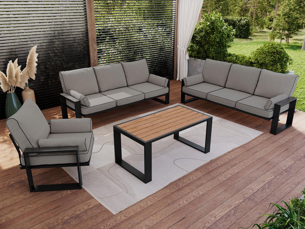 GARTENMÖBEL-SET ELBA: 1x Tisch, 2x Sofa, 1x Sessel - Grau - Grau, Textil - MKS