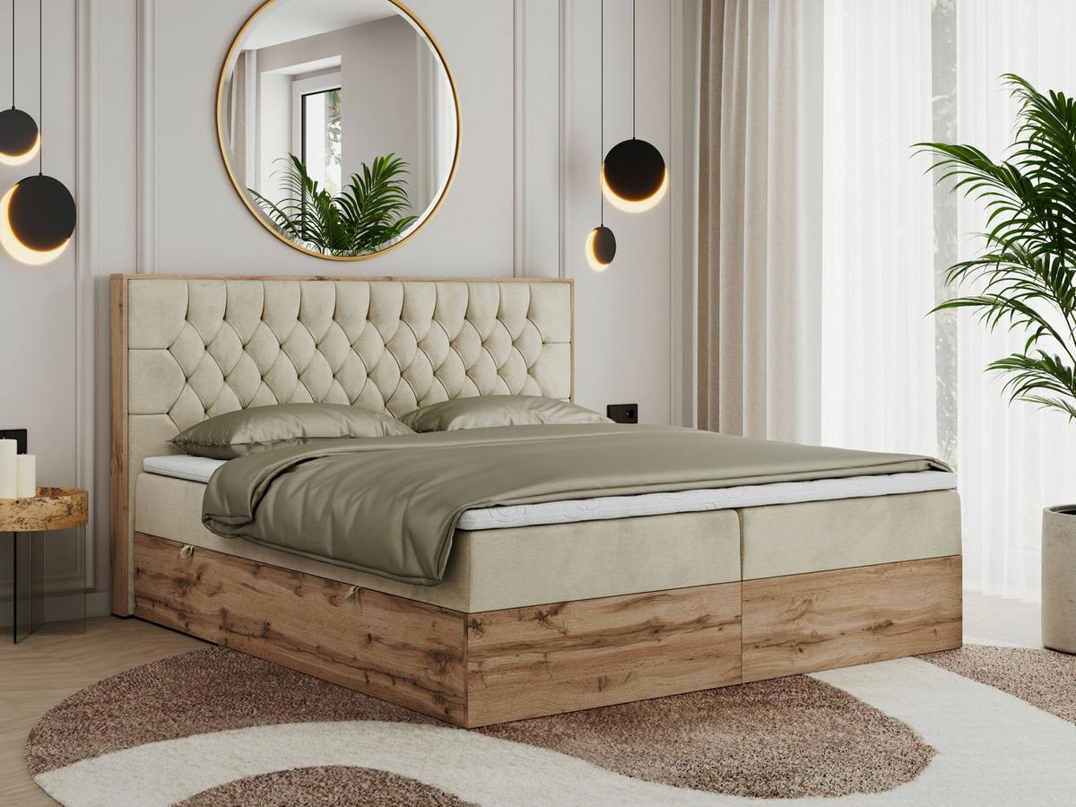 BOXBETT AMORE 140/200 Beige Struktur - H4 - Beige, Holz/Textil (140/200cm) - MKS