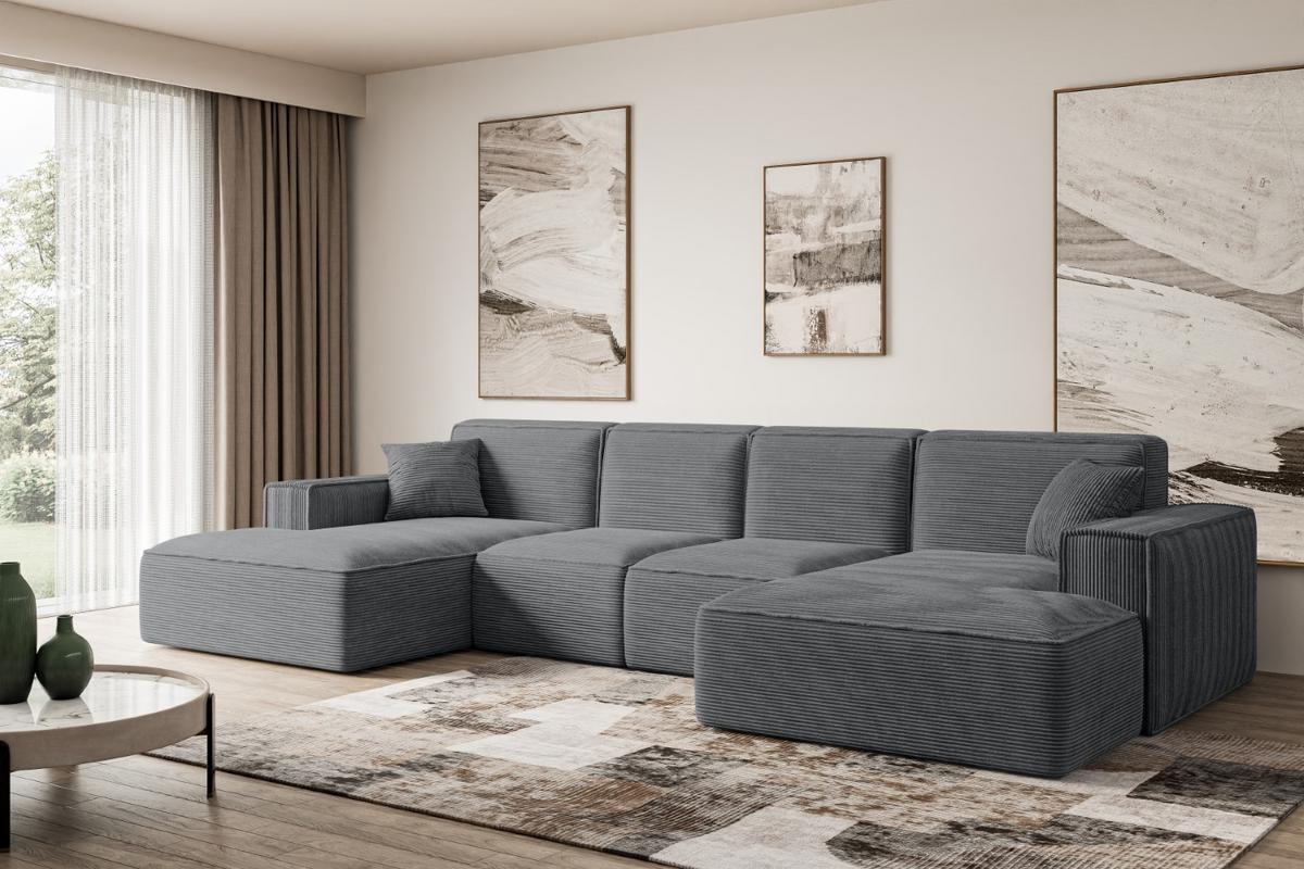 WOHNLANDSCHAFT SIERRA-U - 349x169x80 cm Dunkelgrau Cord - Dunkelgrau/Schwarz, Holzwerkstoff/Kunststoff (349/80/169cm) - ALTDECOR