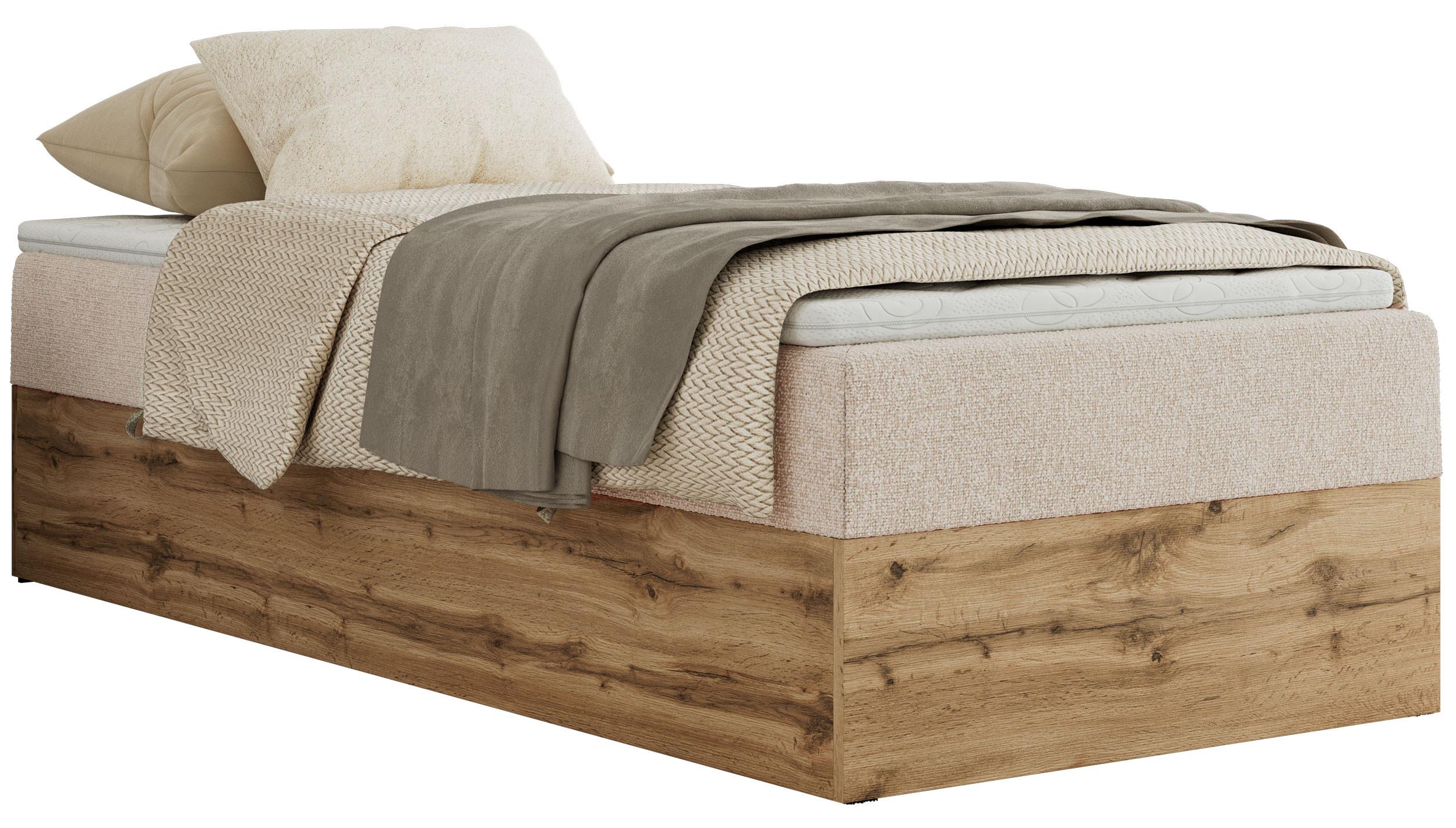 BOXBETT WOOD ZERO 90/200 - Creme Struktur - H3 - Topper Visco - Creme, Textil (90/200cm) - MKS