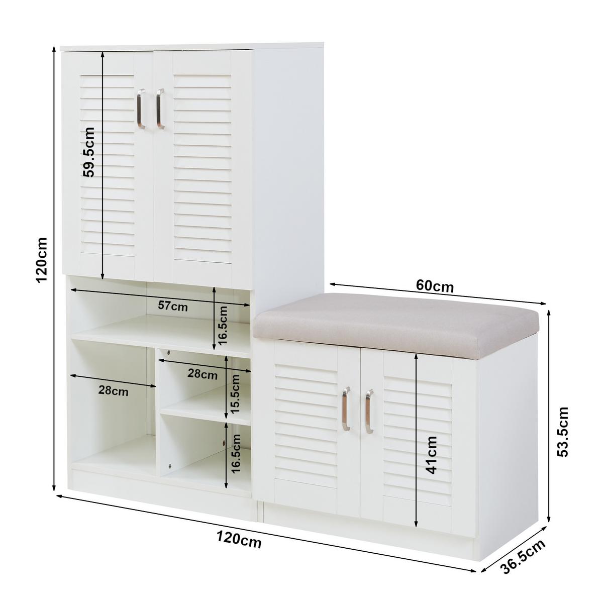 SCHUHSCHRANK Løten mit Sitzbank - Grau, Holzwerkstoff/Kunststoff (120/120/36.5cm) - [en.casa]