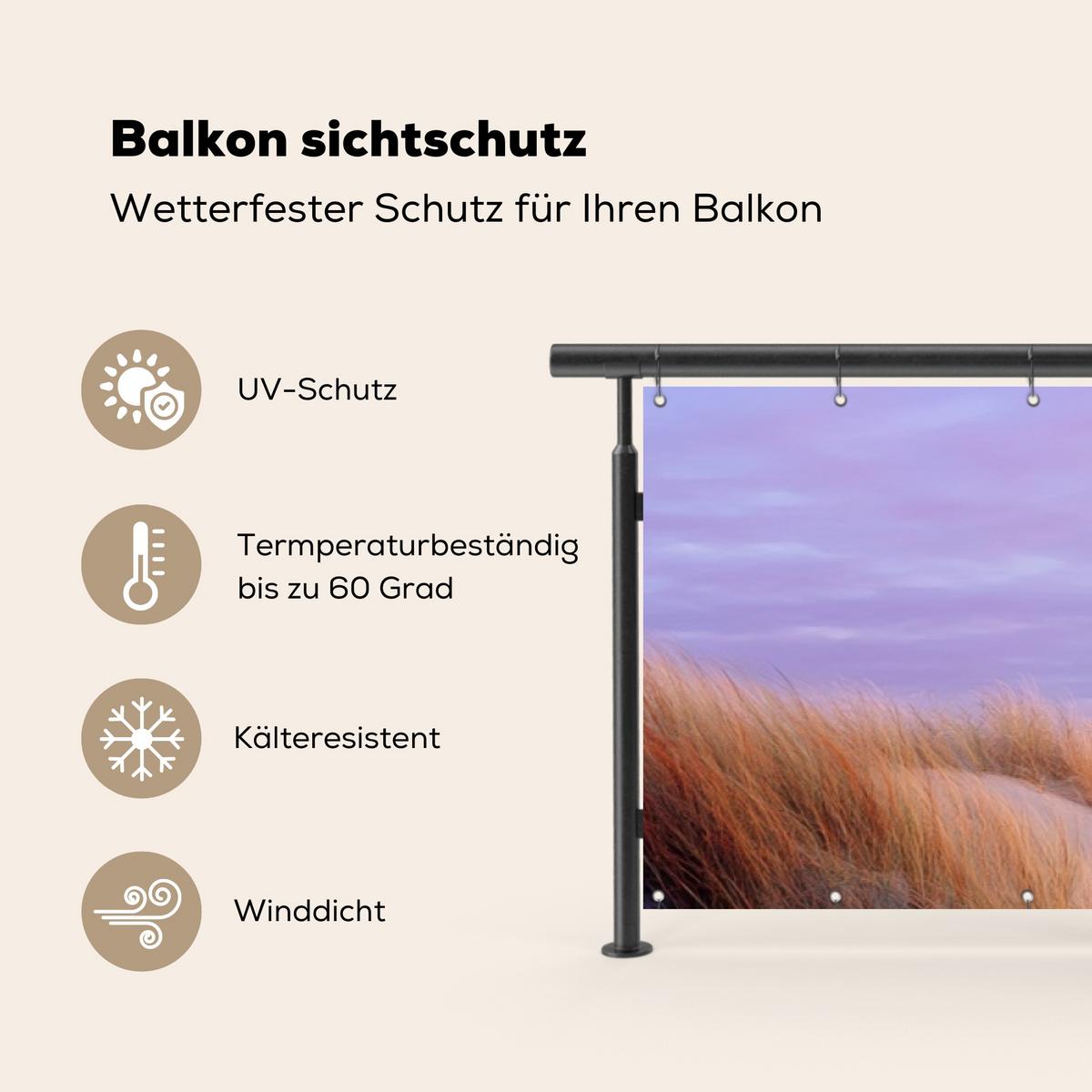 BALKON-SICHTSCHUTZ Leuchtturm - Dünen - Sonnenuntergang Deko XXL 500x100 cm - Hellrosa, Kunststoff (500/100cm) - MuchoWow