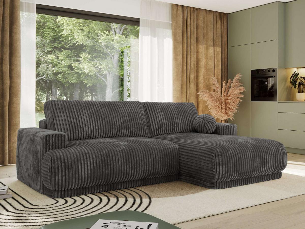 ECKSCHLAFSOFA RINA L Grau Cord - rechts - Schwarz/Grau, Kunststoff/Textil (170/267cm) - MKS