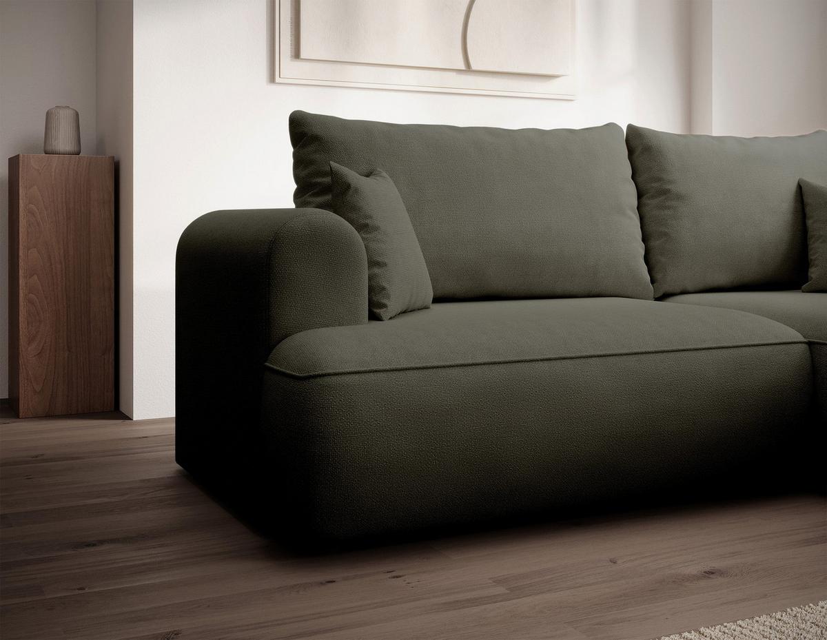 ECKSOFA Ovo Mini Olivgrün rechts - Schwarz/Olivgrün, Kunststoff/Textil (156/238cm) - Selsey