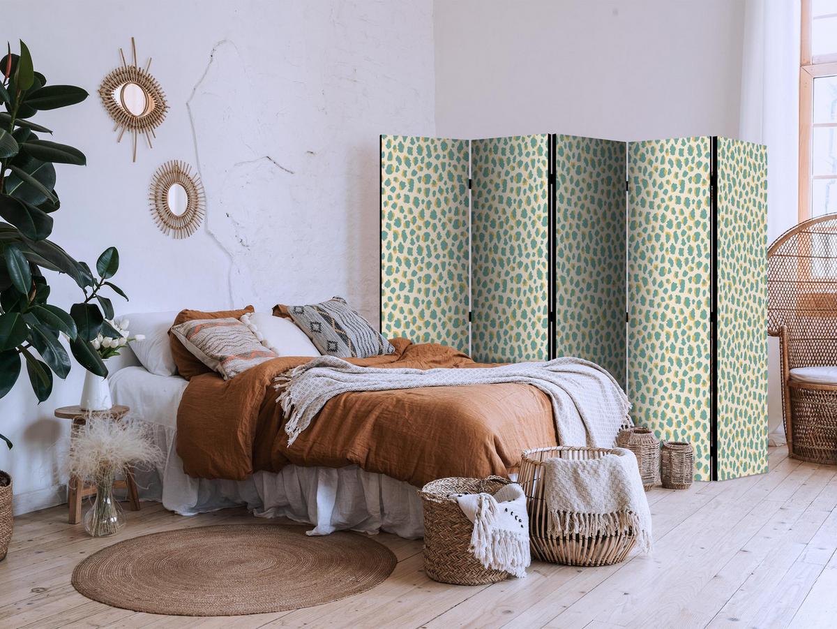 PARAVENT Einseitig Bedruckter 5-tlg 225x172 cm Türkise Punkte - Grün, Holz/Textil (225/172/3cm) - Muralo
