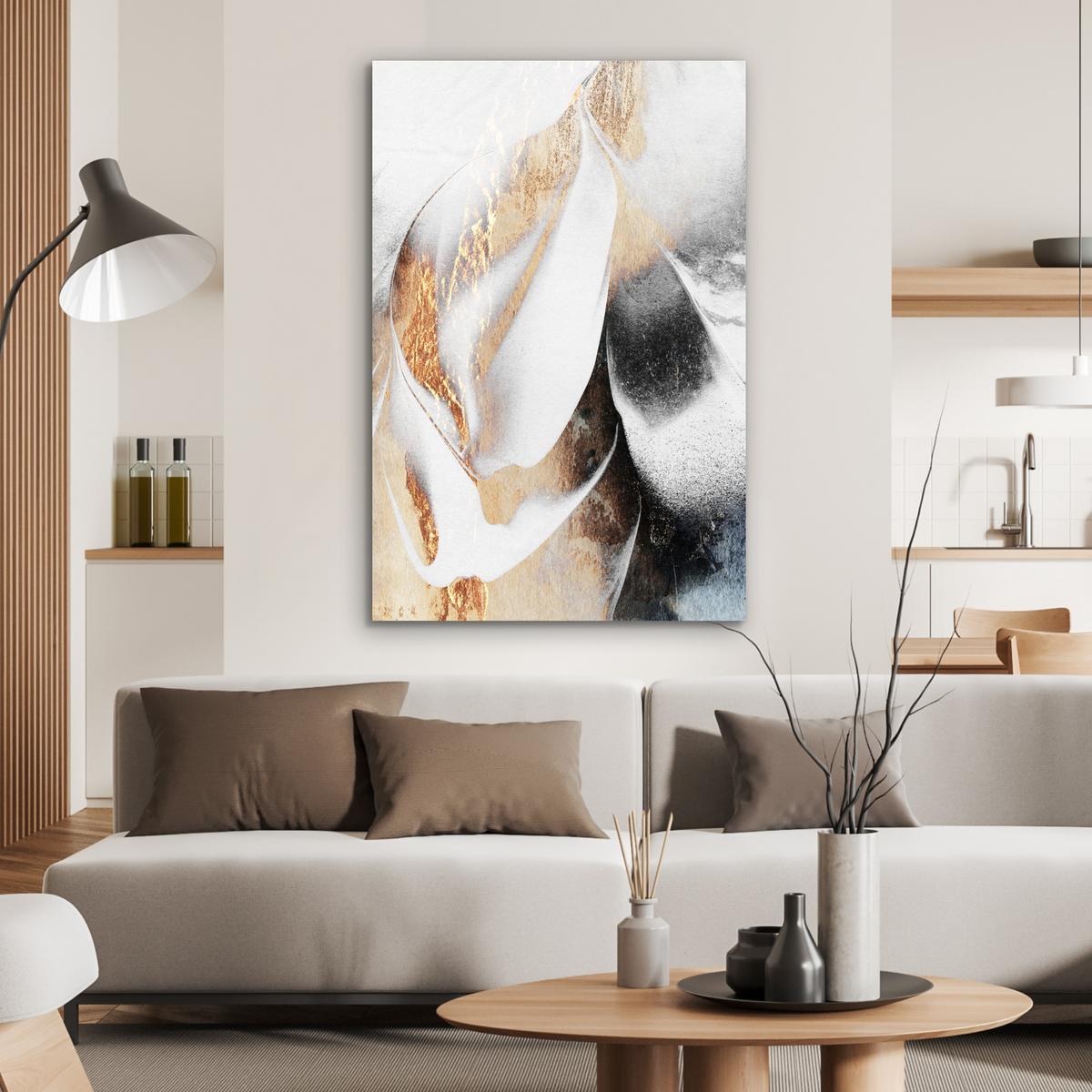 METALLBILD Luxus - Abstrakt - Gold - Weiß 80x120 cm - Goldfarben, Metall (80/120cm) - MuchoWow