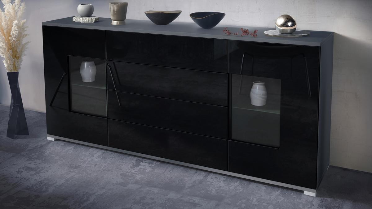 SIDEBOARD Grömitz Schwarz Hochglanz - Schwarz Hochglanz, Holzwerkstoff (166.5/75.5/35cm) - Vladon